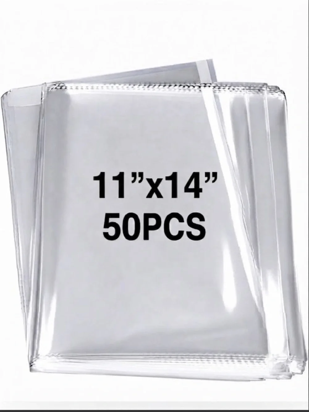 50 pack of Clear Cellophane Bags with Adhesive Seal 11”x14”